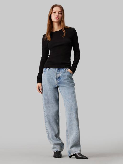 CALVIN KLEIN JEANS WOVEN LABEL RIB LONG SLEEVE Günstiger Verkauf