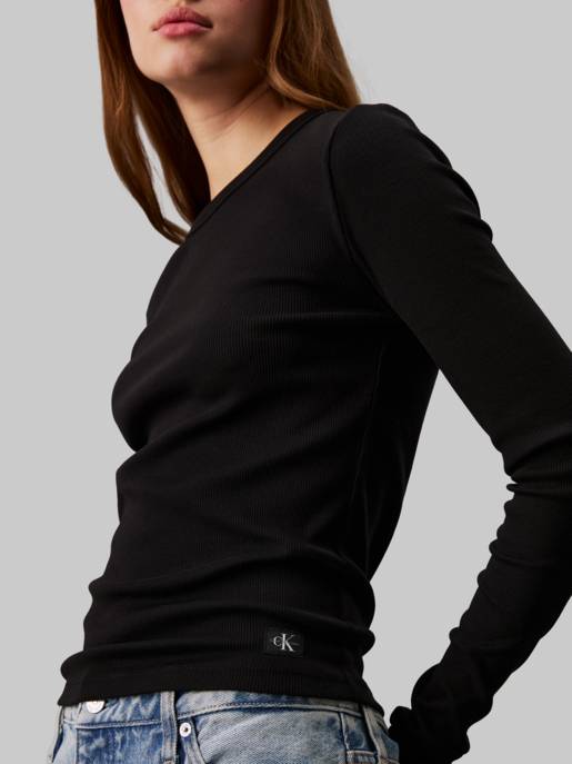 CALVIN KLEIN JEANS WOVEN LABEL RIB LONG SLEEVE Günstiger Verkauf
