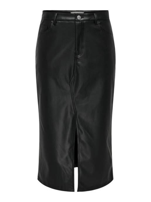ONLY ONLKIRI HW LO SLIT FAUX LEA SKIRT CC PNT