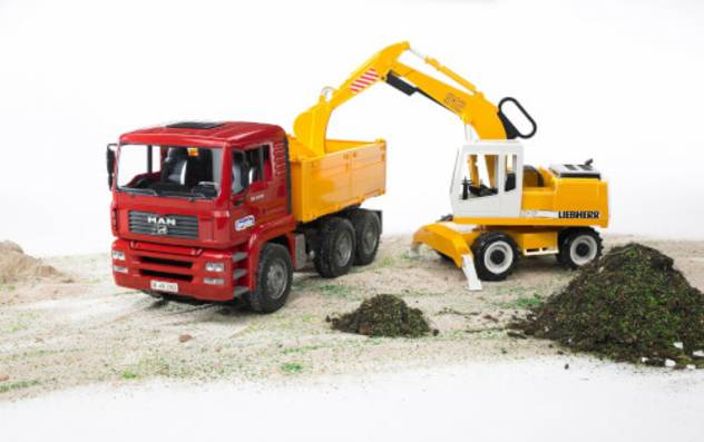 BRUDER MAN TGA Kipper+Liebherr Schaufelbagger Fabrikladen