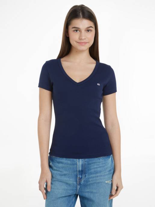 TOMMY JEANS TJW Slim Essential Rib V SS Saisonschlussverkauf