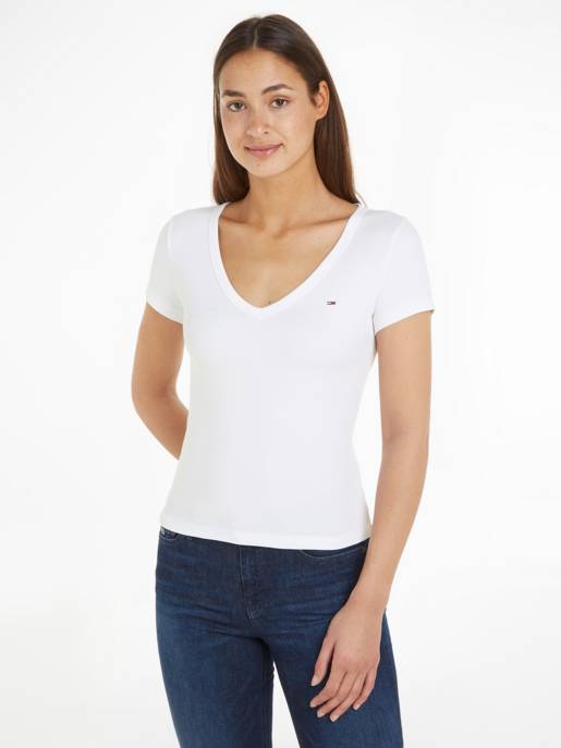 TOMMY JEANS TJW Slim Essential Rib V SS Große Rabatte