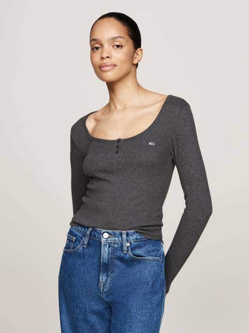 TOMMY JEANS TJW MELANGE HENLEY LS EXT