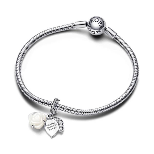 PANDORA Weiße Blühende Rose Doppelter Charm-Anhä Saisonale Angebote
