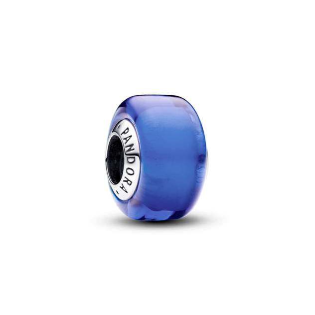 PANDORA Sterling silver charm with blue Murano g