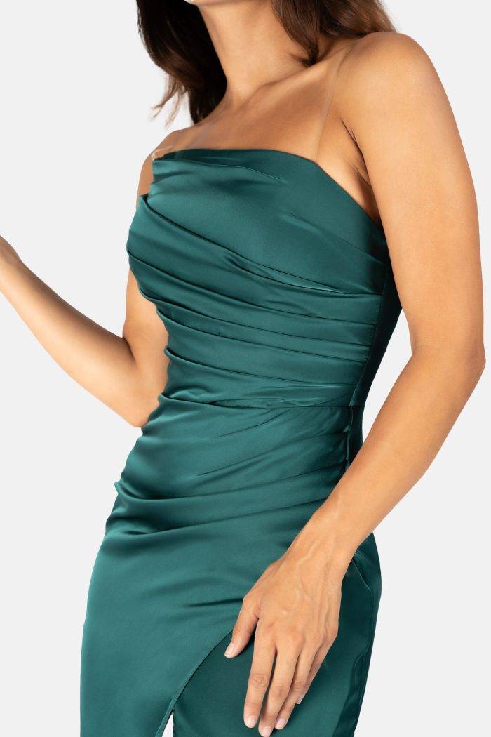 Prestije Maxikleid Satin mit Beinschlitz Versandkostenfrei